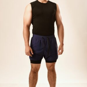 Short deportivo 2 en 1 DEARLY color azul navy vista frontal completa