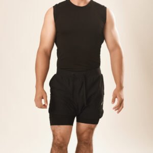 Short deportivo 2 en 1 DEARLY negro vista frontal completa